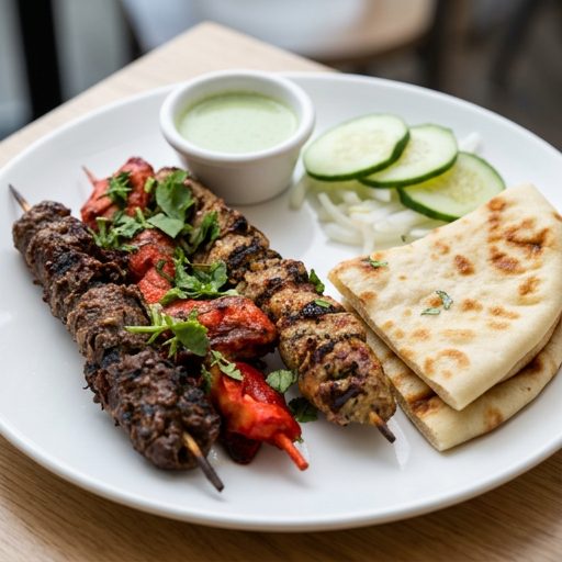 Mixed grill platter with tandoori, boti and Mediterranean kababs